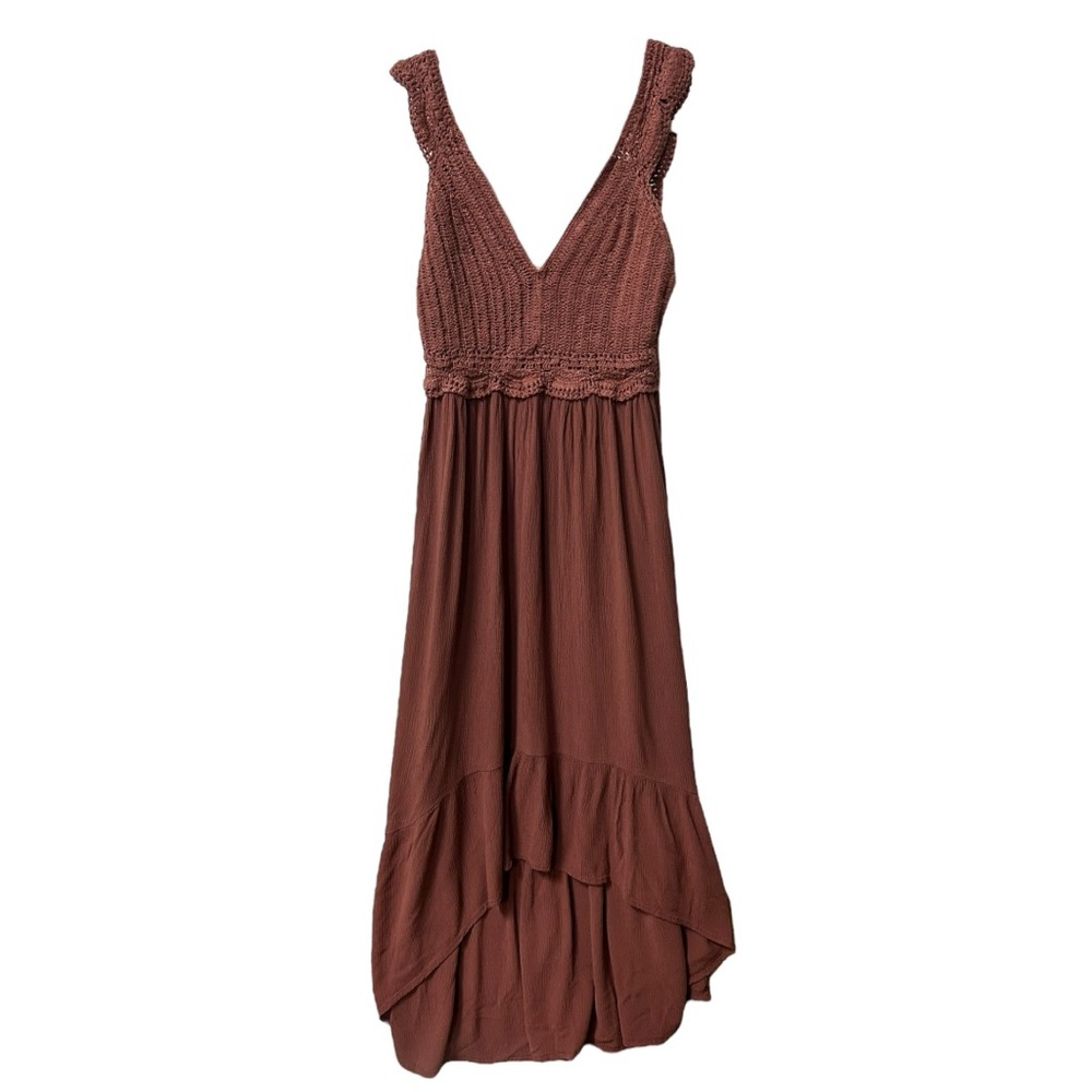 Indulge Women’s Boho Crochet Top High Low Ruffle  Bottom Maxi Dress  Sz‎ S